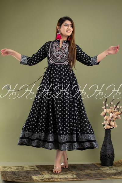 HC BLACK YOGA EMBROIDERED 4 COLOR ANARKALI KURTIS