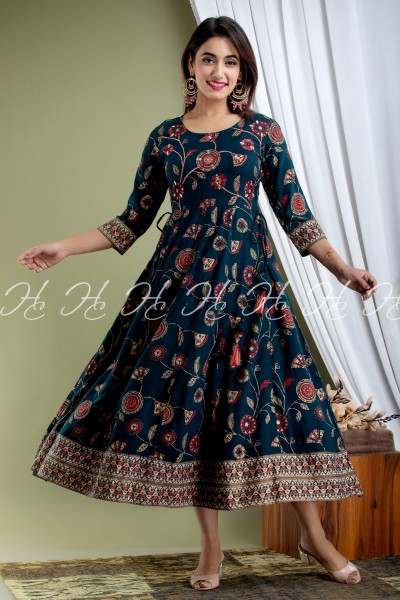 Jaipuri Cotton 34th Sleeve Printed Kurti