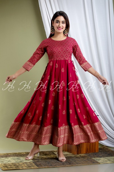 HC WINE EMBROIDERED ANARKALI KURTIS