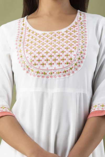 Buy Pink Hand Embroidered Cotton Kurti Yoke With Mirror Work Online at  Jayporecom