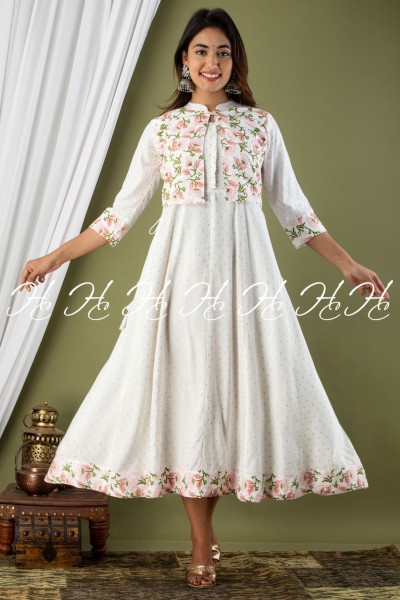 HC WHITE FLARED KURTI WITH ETHNIC JACKET