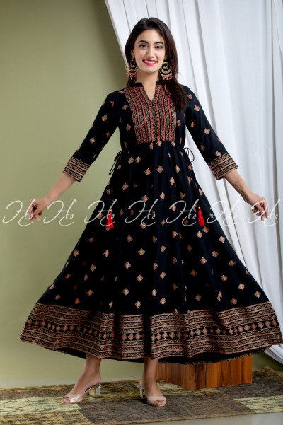 HC BLACK KOLAR YOGA MIRROR WORK ANARKALI KURTIS