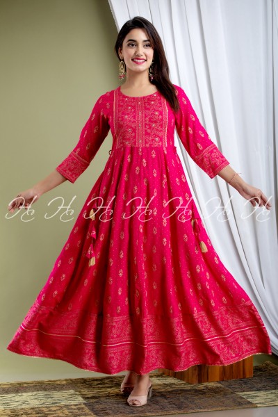 HC PINK YOGA EMBROIDERED ANARKALI KURTIS