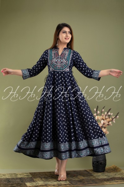 HC BLUE YOGA EMBROIDERED 4 COLOR ANARKALI KURTIS