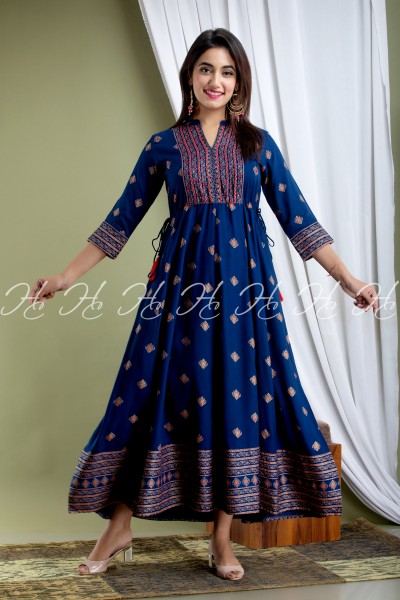 HC BLUE KOLAR YOGA MIRROR WORK ANARKALI KURTIS