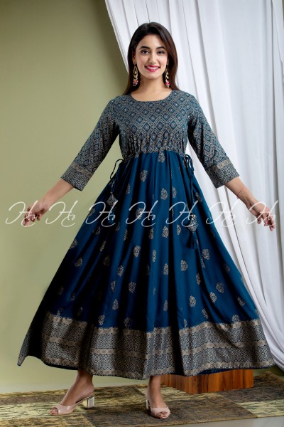 HC TILL BLUE EMBROIDERED ANARKALI KURTIS