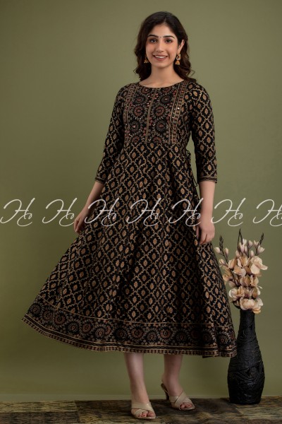 HC BLACK YOGA EMBROIDERED ANARKALI KURTIS