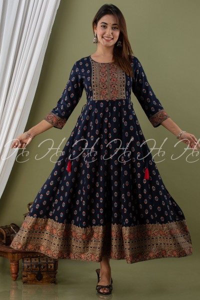 HC NAVY BLUE LONG ANARKALI KURTIS