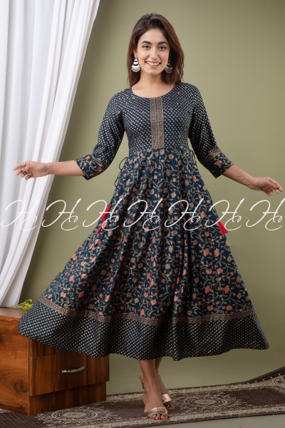 HC BLUE KALAMKARI LONG ANARKALI KURTIS